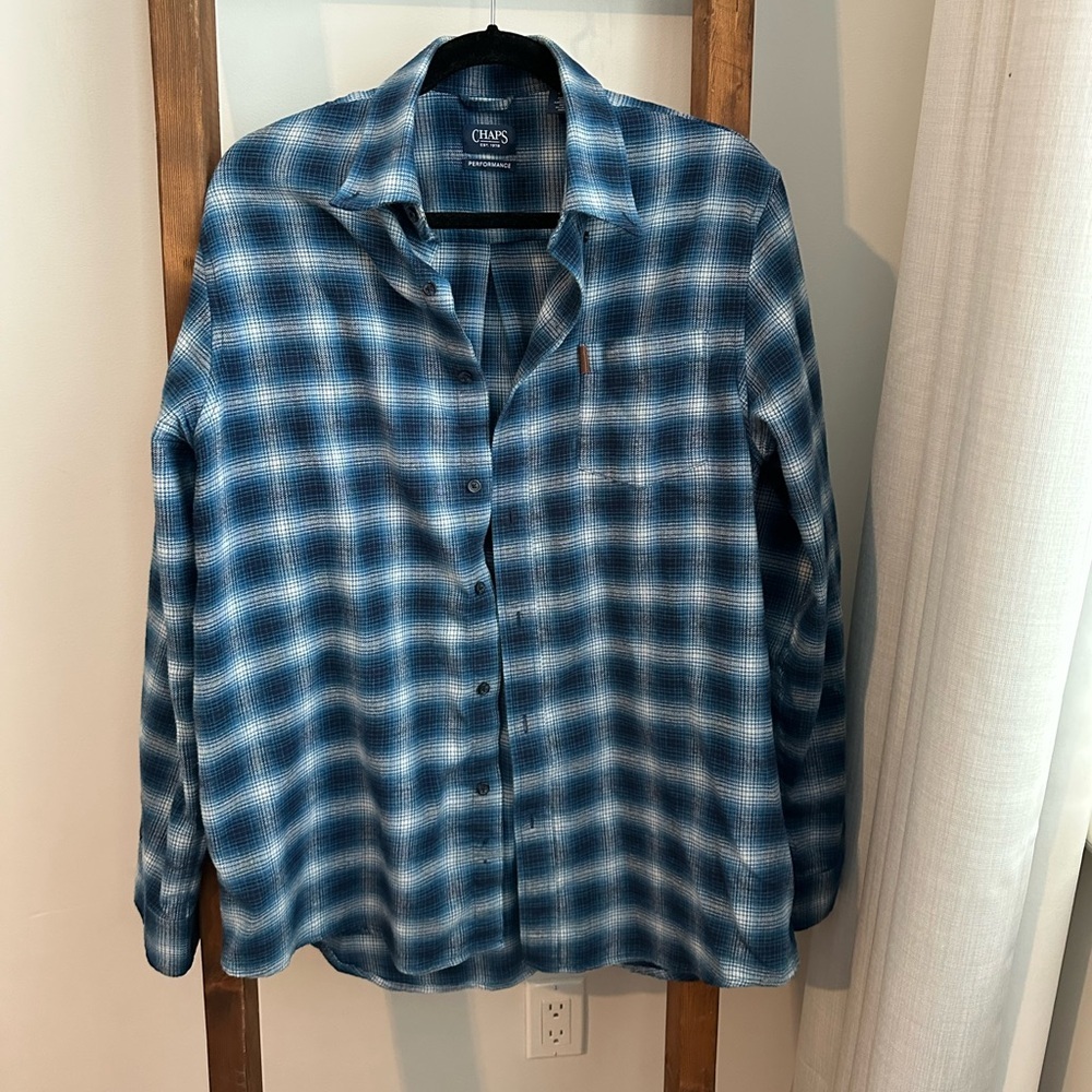 Chaps Blue Plaid Casual Button Down Shirt - Picture 2 of 6